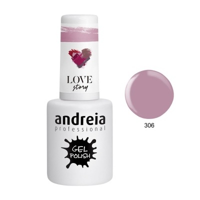 Frasco de esmalte em gel branco Andreia Professional Gel Polish com tampa branca decorada e círculo rosa da cor do esmalte 306