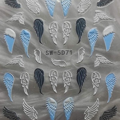 Folha de autocolantes com asas azuis, brancas e pretas e palavra Angel