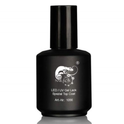 Frasco preto fosco de verniz gel para unhas com texto branco