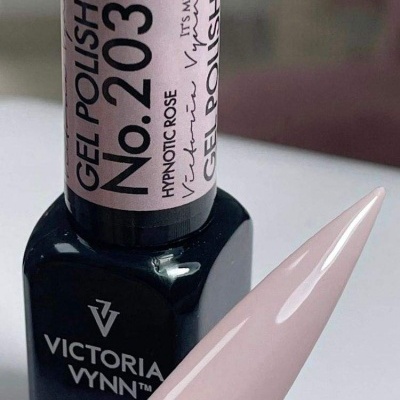 Frasco de verniz gel para unhas Victoria Vynn com amostra da cor rosa suave Hypnotic Rose.