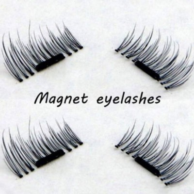 Quatro pestanas postiças magnéticas pretas com texto 'Magnet eyelashes'