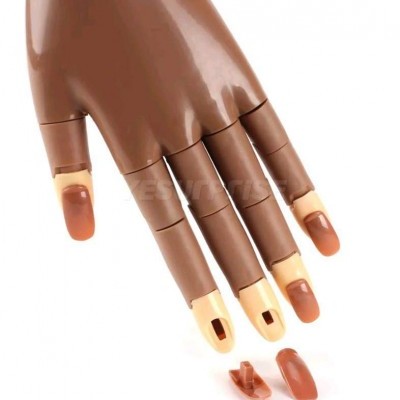 Mão manicure de treino de plástico castanho escuro com unhas destacáveis