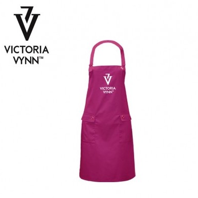 Avental rosa Victoria Vynn com logotipo branco