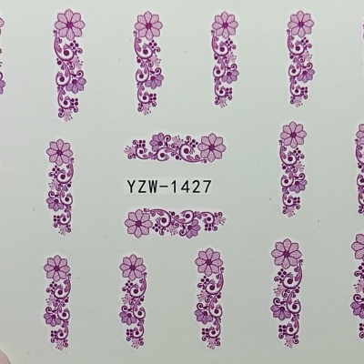 Autocolantes decorativos para unhas com flores roxas e o código YZW-1427