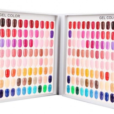 Painel de amostras de cores de verniz gel para unhas com várias tonalidades organizadas