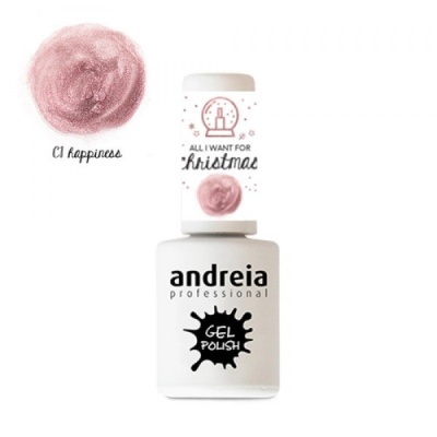 Verniz gel Andreia Professional cor rosa metálico com embalagem branca e texto preto