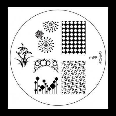 Disco carimbo unhas KONAD m99 com padrões preto e branco