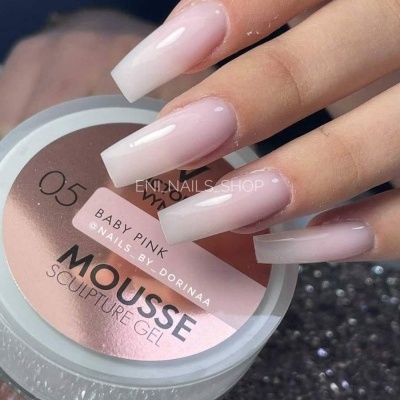 Unhas postiças rosa claro e frascos de gel escultural mousse para unhas cor Baby Pink