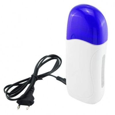 Depilador elétrico branco com tampa azul e cabo preto