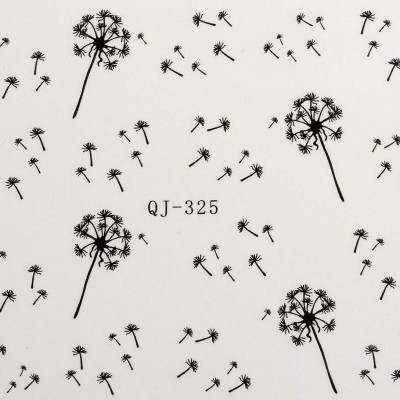 Folhas decorativas transparentes com estampas de dente-de-leão preto e código QJ-325