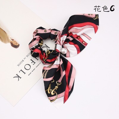 Elástico para cabelo com tecido estampado e pérola