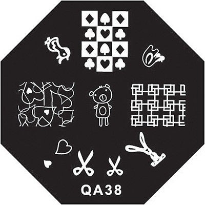 Placa preta octogonal com desenhos brancos para nail art