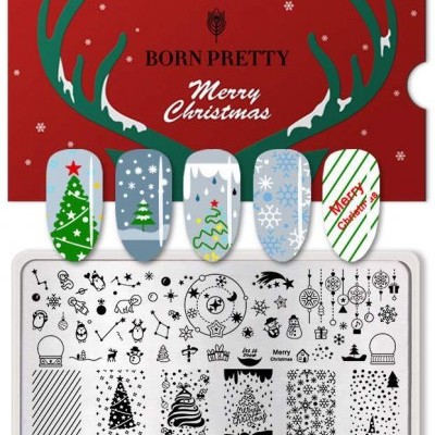 Placas para carimbos de unhas e unhas decoradas com temas natalícios