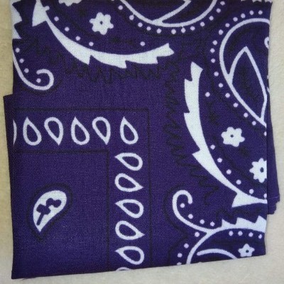 Lenço dobrado roxo com padrão branco paisley