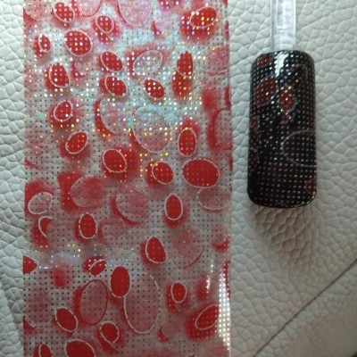 Película decorativa para unhas com padrão ovais vermelhos e pontilhado