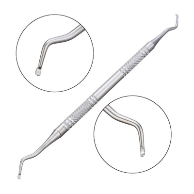 Instrumento dental duplo de aço inoxidável com extremidades curvas e texturizadas