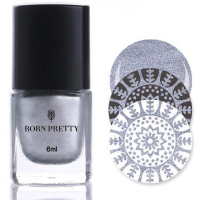 Esmalte prateado Born Pretty com padrões de estampagem decorativos