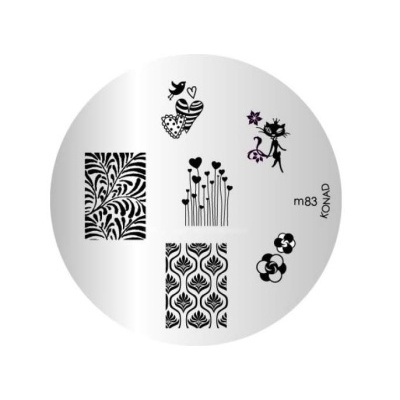 Placa metálica redonda com desenhos para carimbo de unhas em preto