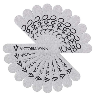 Lixas para unhas Victoria Vynn cinzentas com texto e logotipo preto