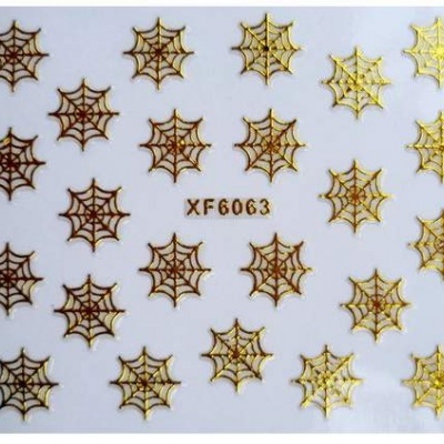 autocolantes para unhas com padrão de teias de aranha castanho e dourado