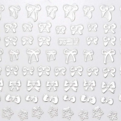 Pequenos laços brancos variados organizados em filas com texto GS=17 no centro