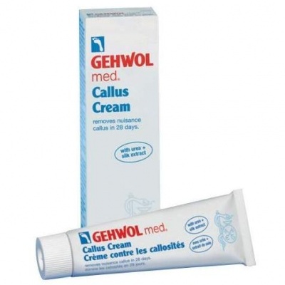 Tubo branco e caixa de creme para calos GEHWOL med. Callus Cream