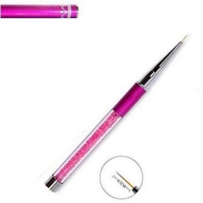 Pincel fino para unhas com cristais rosa no cabo e tampa metálica cor-de-rosa