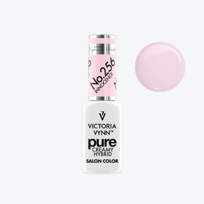 Frasco branco de verniz de unhas Victoria Vynn com tampa rosa e amostra da cor