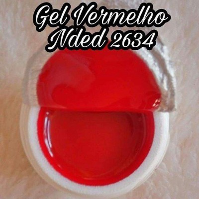 Recipiente aberto com gel vermelho e texto Gel Vermelho Nded 2634