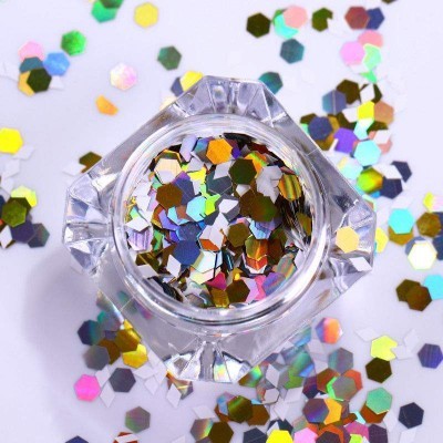 Frasco transparente com glitter hexagonal colorido holográfico disperso