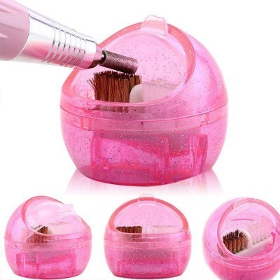 Conjunto de limpeza para acessórios de unhas em plástico rosa transparente com escovas e lixa