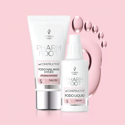 Produtos para cuidados dos pés VICTORIA VYNN PHARM FOOT sobre fundo rosa