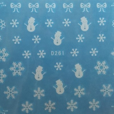 Adesivos de Natal em branco com flocos de neve, bonecos de neve e laços sobre fundo azul.