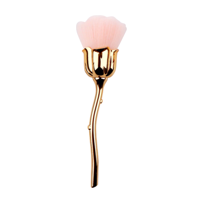 Pincel de maquilhagem com cabo dourado e cerdas cor-de-rosa em forma de flor