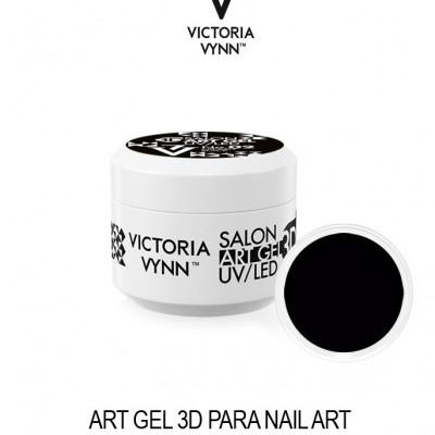 Pote branco de gel para unhas Victoria Vynn com gel preto e texto indicativo.
