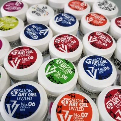 Frascos de gel para unhas coloridos com rótulos 3D Salon Art Gel UV LED