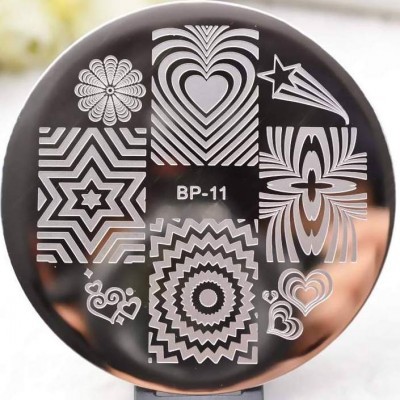 Placa redonda para carimbos de unhas com desenhos gravados variados