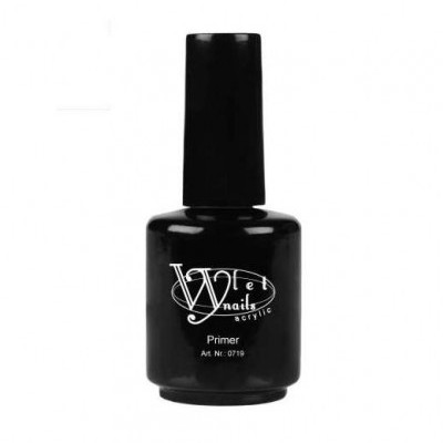 Frasco preto de primer para unhas com texto branco