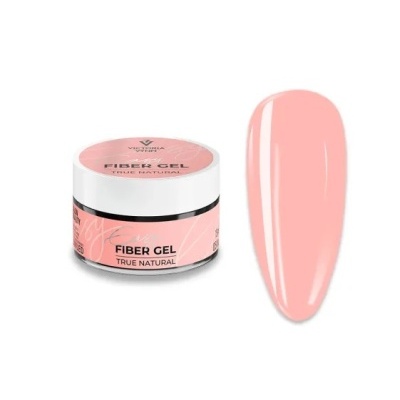 Pote de Fiber Gel True Natural Victoria Vynn e amostra cor rosa