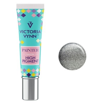 Tubo colorido VICTORIA VYNN PAINTER SALON HIGH PIGMENT com amostra de cor prateada