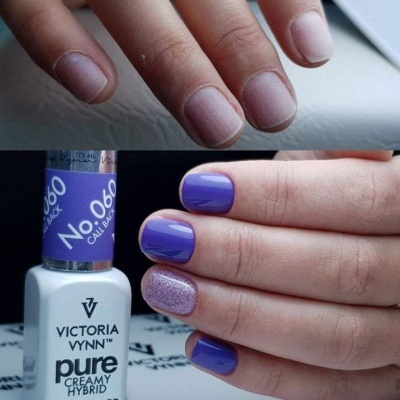 Unhas pintadas de roxo com verniz VICTORIA VYNN e unhas naturais sem esmalte