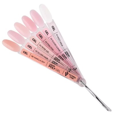 Paleta de amostras de verniz gel em tons de rosa e nude