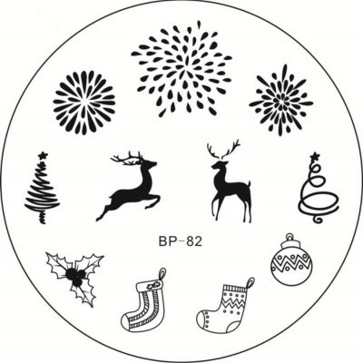 Placa redonda para carimbos de unhas com desenhos de Natal a preto