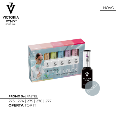 Conjunto de esmaltes pastel da Victoria Vynn com oferta de verniz Top It
