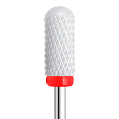 Broca de unha branca cerâmica com cabo metálico e base vermelha