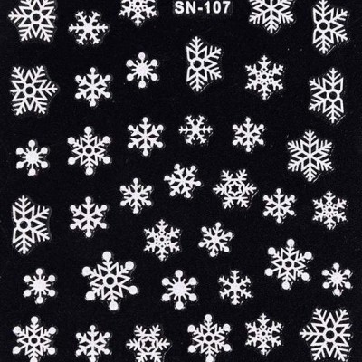Autocolantes brancos em formas de flocos de neve variados sobre fundo preto com código SN-107