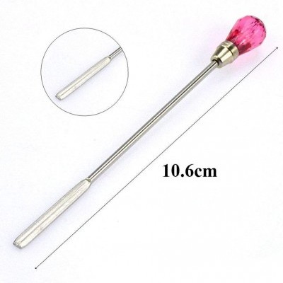 Palito metálico com pedra rosa, 10,6 cm