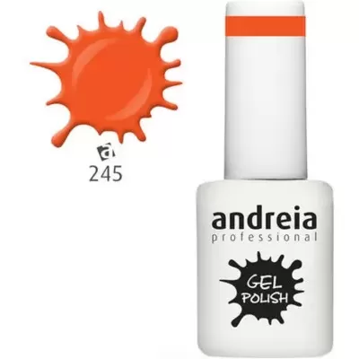 Frasco de verniz gel para unhas Andreia Professional branco com tampa branca e detalhe laranja