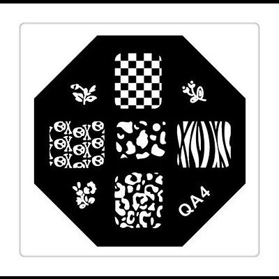 Placa metálica preta para carimbo de unhas com vários padrões brancos