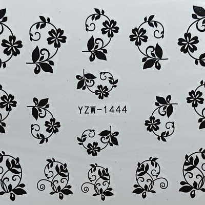 Folha com decalques pretos de padrão floral e código YZW-1444